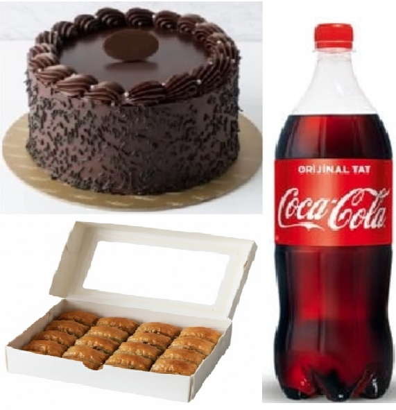 2-3 Kişilik Çikolatalı Yaş Pasta (1 Adet), 1 kg Cevizli Baklava (1 Adet), 1 Litre Kola (1 Adet) Tunceli pasta