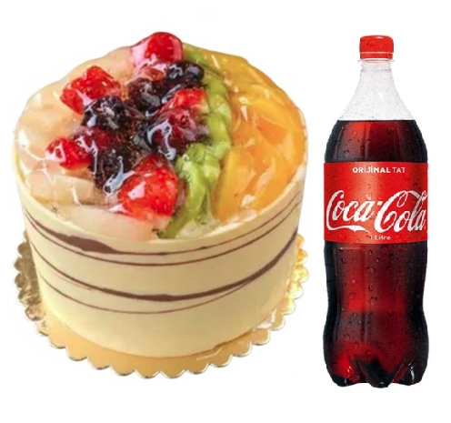 4 ile 6 kişilik karışık mevsim meyveli yaş pasta 1 lt cola gerçek meyve dolgulu taze ürün. Tunceli pasta