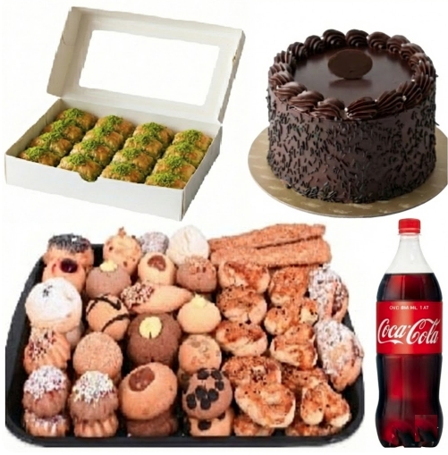 4 Kişilik Çikolatalı Yaş Pasta + Kuru Pasta + Fıstıklı Baklava Menü Tunceli pasta