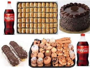 5li Dev Lezzet Seti Baklava Pasta Ekler Kuru Pasta ve Kola Bir Arada Tunceli pasta
