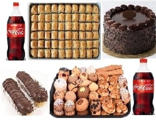 5li Dev Lezzet Seti Baklava Pasta Ekler Kuru Pasta ve Kola Bir Arada Tunceli pasta
