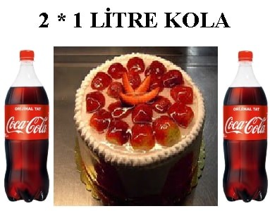 6-9 Kişilik Çilekli Yaş Pasta & 2x1 Lt Cola Tunceli pasta
